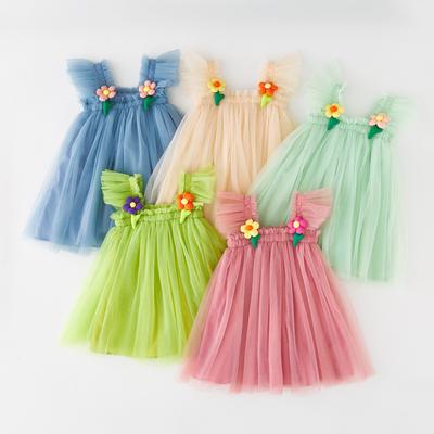 Kinder Neue Kinder Kleid Dreidimensionale Blume Fliegen Ärmel Kleid Blume Kind Mesh Shaggy Kleid Mädchen Slip Kleid