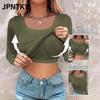 JPNTKY Women's Fashion Casual Solid Color Print Long Sleeve O-Neck Blouses & Shirts
