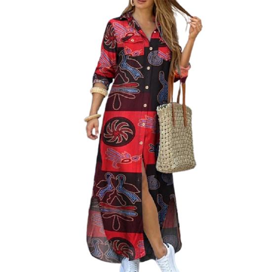 

Женское модное длинное платье-рубашка с принтом и карманами на пуговицах для вечеринки на пляже L красный