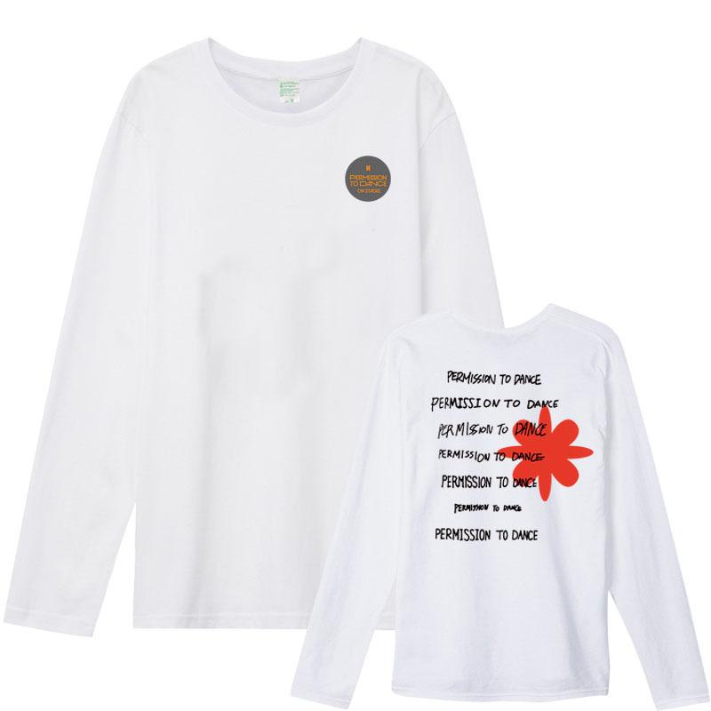 BTS Jimin Permission to Dance Langarm-T-Shirt - Bangtan Boys Konzert-Sweatshirt Marineblau Blumenmuster Kpop Merchandise für ARMY Fans M weiß