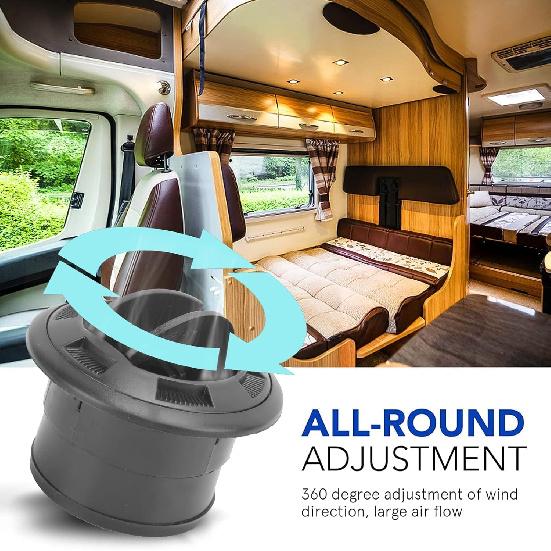 75mm RV Vent Covers, Dashboard Air Conditioning Deflector, Side Roof Air Black Vent Outlet, Mount Round Louvered Dash Vent Exhaust Grille Universal