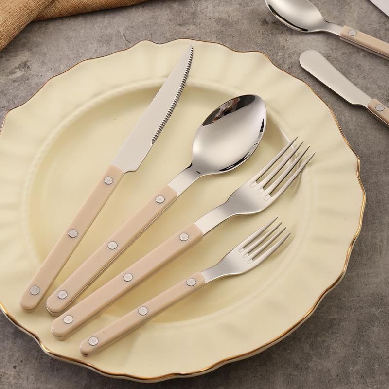 304 Edelstahl Western Restaurant Geschirrset Haushalt Klemgriff Messer Gabel Löffelgriff Marmor Buttermesser Dessertlöffel