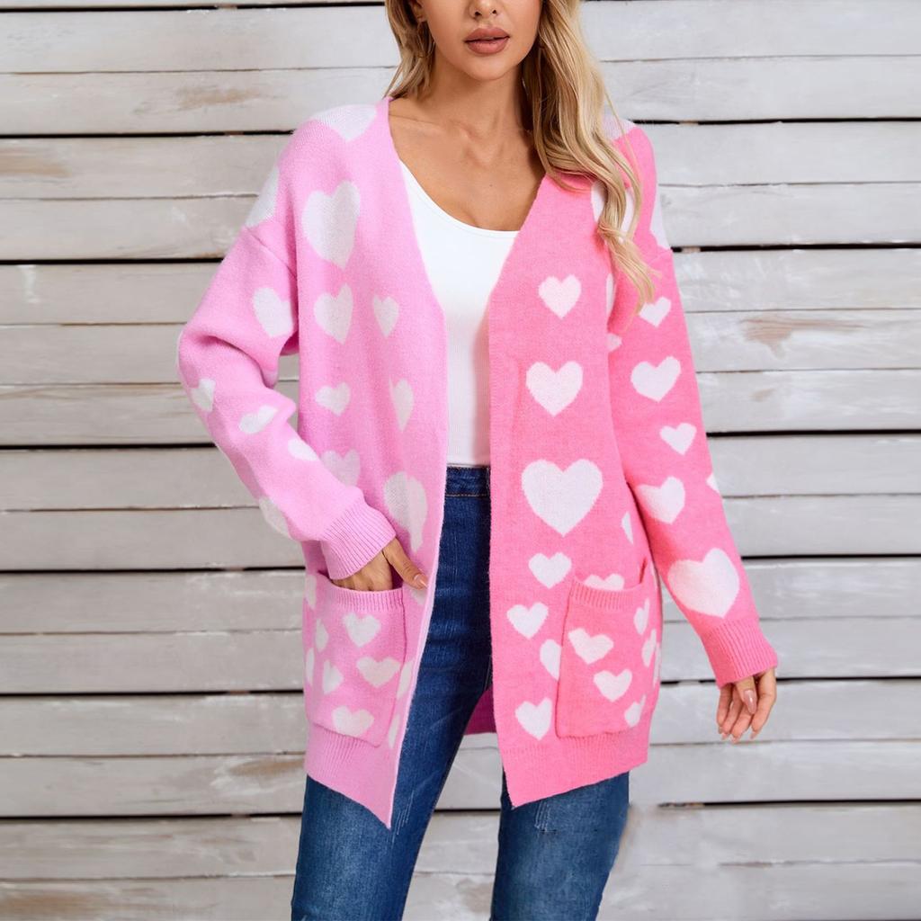 Women's Casual Fashion Cardigan Heart Sweater Knitted Cardigan Bottoming Shirt