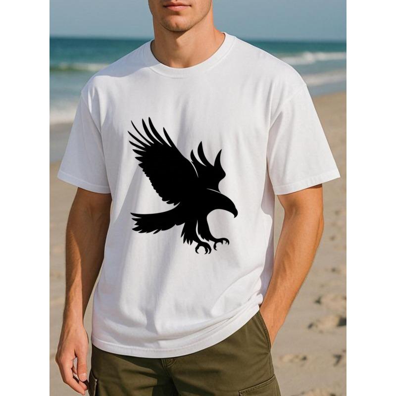 European sizes Powerful American Sporty Eagle Silhouette Men's Printed Short-sleeved Shirt, High-quality  One-piece T-shirt