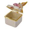 FJ FENGZHIJIE Golden Crystal Enamel Bird & Flower Jewelry Box, Hand-Painted Hinged Trinket Box, Elegant Home Decor & Unique Gift for Women