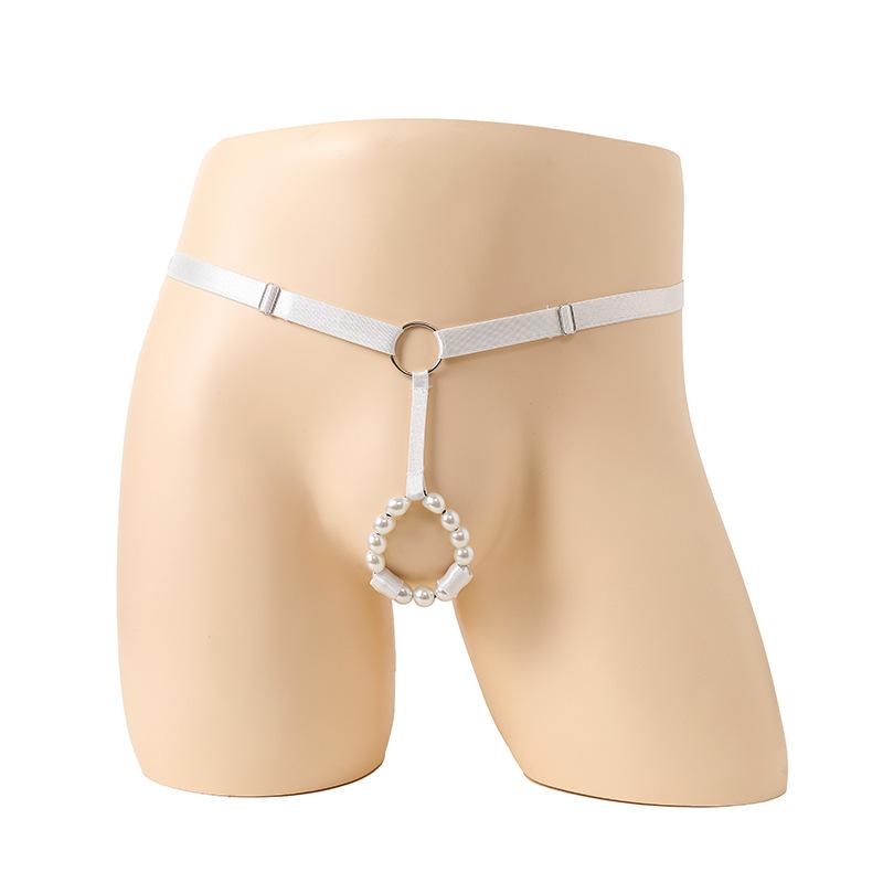 Sissy Dessous Herren O-Ring Perlen Jockstrap Taille Verstellbar Sexy Schrittloser G-String Tanga Offene Vorderseite Penis Loch Bikini Höschen