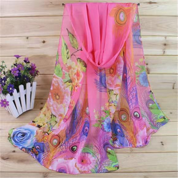 Spring & Summer Silk Chiffon Scarf for Women – Versatile, Fashionable, Sun-Protective, Printed Headscarf