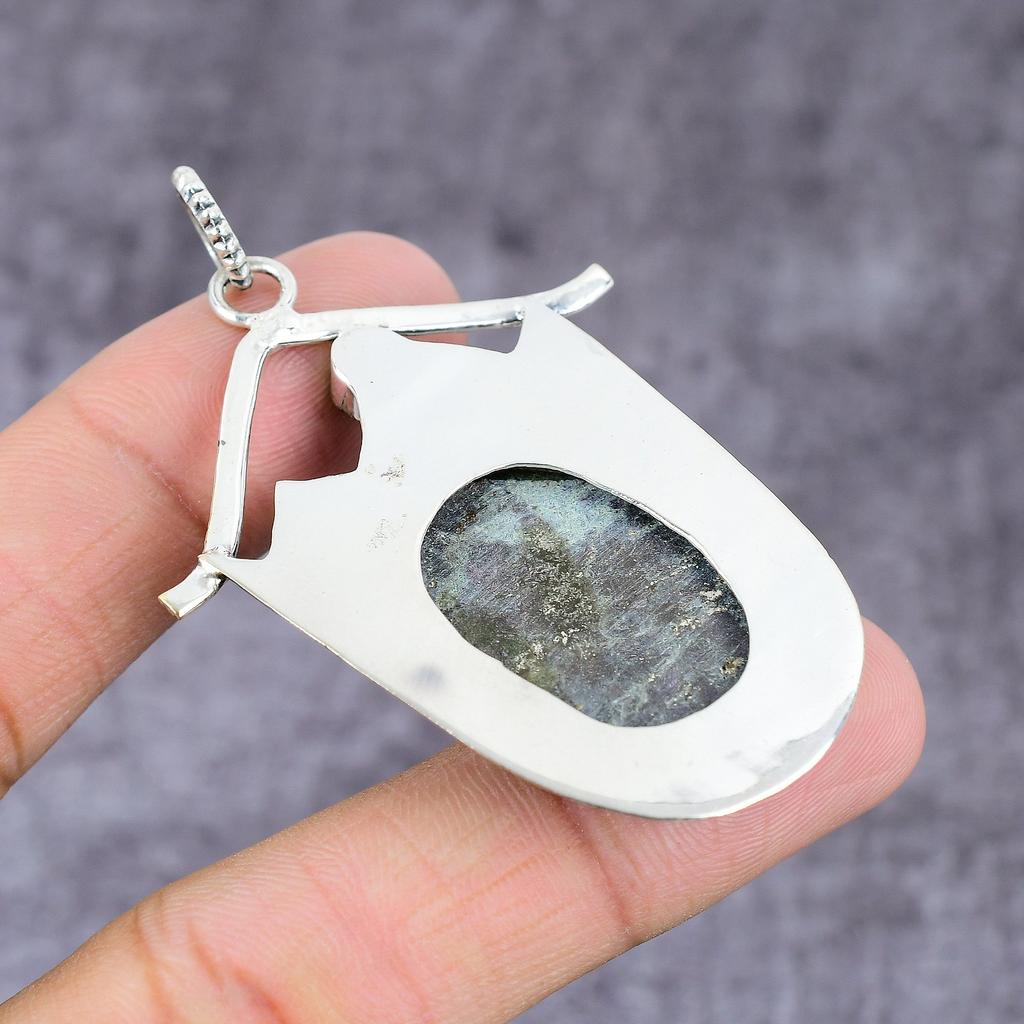 Ruby Fuchsite,Diopside Lab-Created Handmade 925 Sterling Silver Pendant 2" b3Z92