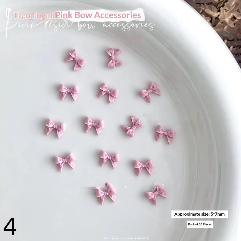 50Pcs Light Pink Bowknot Nail Charms 3D Resin Ribbon Bow Nail Art Decoration Mini Kawaii Bow Tie Manicure Supplies Diy