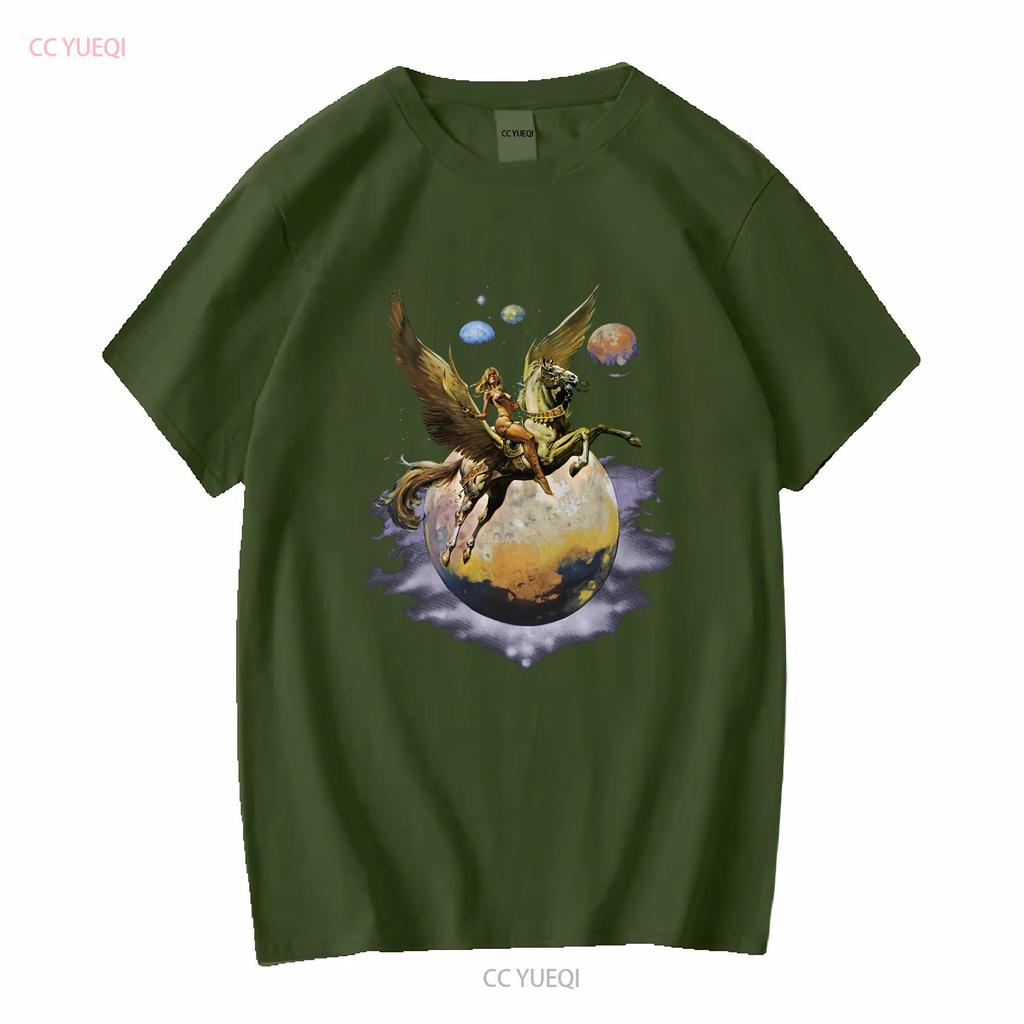 BORIS VALLEJO PEGASUS NEUES SCHWARZES T-SHIRT Lang- oder Kurzarm Vintage-Waschung Unisex Bequeme Streetwear Leicht stylisch