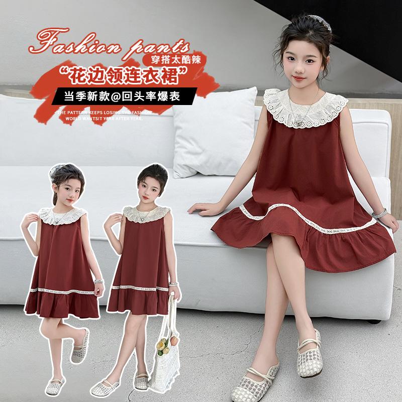 Girls' dress summer new Korean version CUHK children's college style fashionable and western-style navy collar princess dress