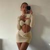 Cut Sleeve Out Long Sexy Skirts Suits Lady Outfits Matching Sets Women Twist Crop Top And Skirts 2 Piece Sets