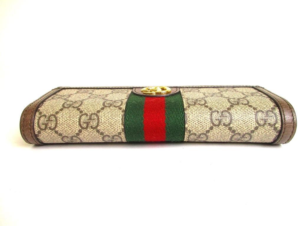 Authentische GUCCI GG Ophidia braunes Leder Web Strip Continental Geldbörse #a068 Überholt