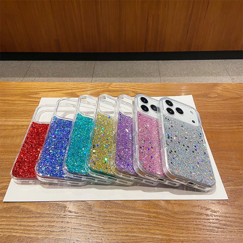 Luxury Glitter Sequins Clear Phone Case for IPhone 17 Air 16 15 14 13 12 Pro Max Transparent Epoxy Silicone Back Cover Capa