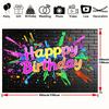 2D Colorful Paint Splatter Happy Birthday Backdrop Banner, Black Brick Wall Style
