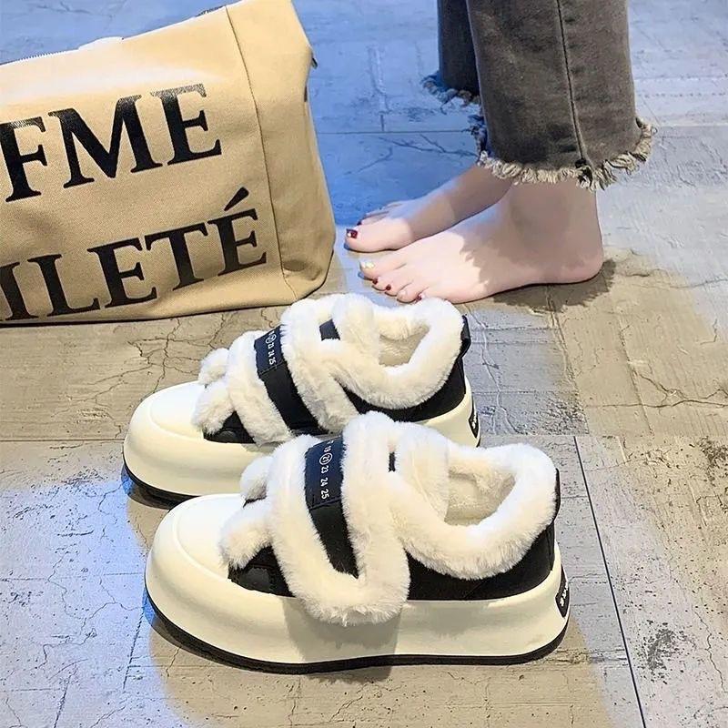 Chaussures de luxe en cuir pour femmes, nouvelles chaussures de créateur à la mode, garde au chaud en coton, mode décontractée, plate-forme