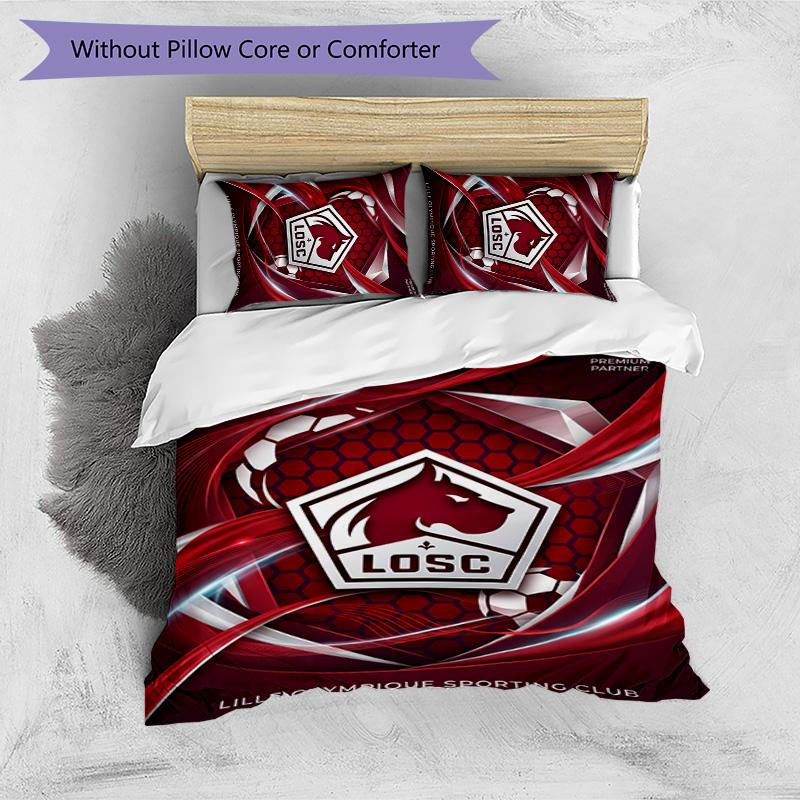 LOSC Lille FC Printed 3PCS Bedding Set Breathable Duvet Cover with Pillowcases Decorative Bed Linen for Bedroom Home