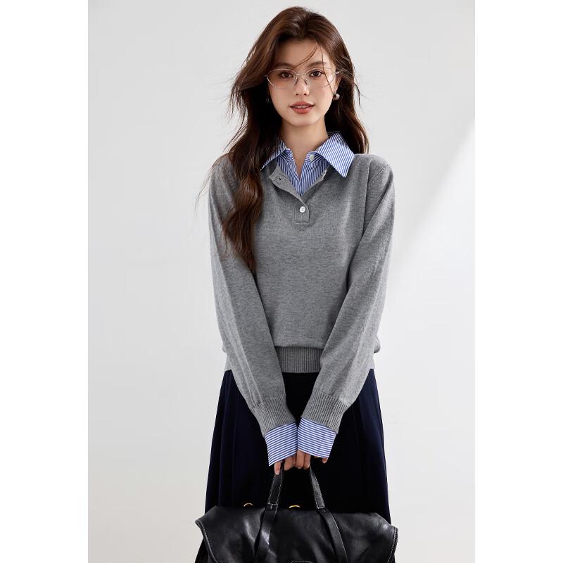 VICTORIA&VERA Andy Velvet 2.0 Faux Two-Piece Patchwork Knit Shirt