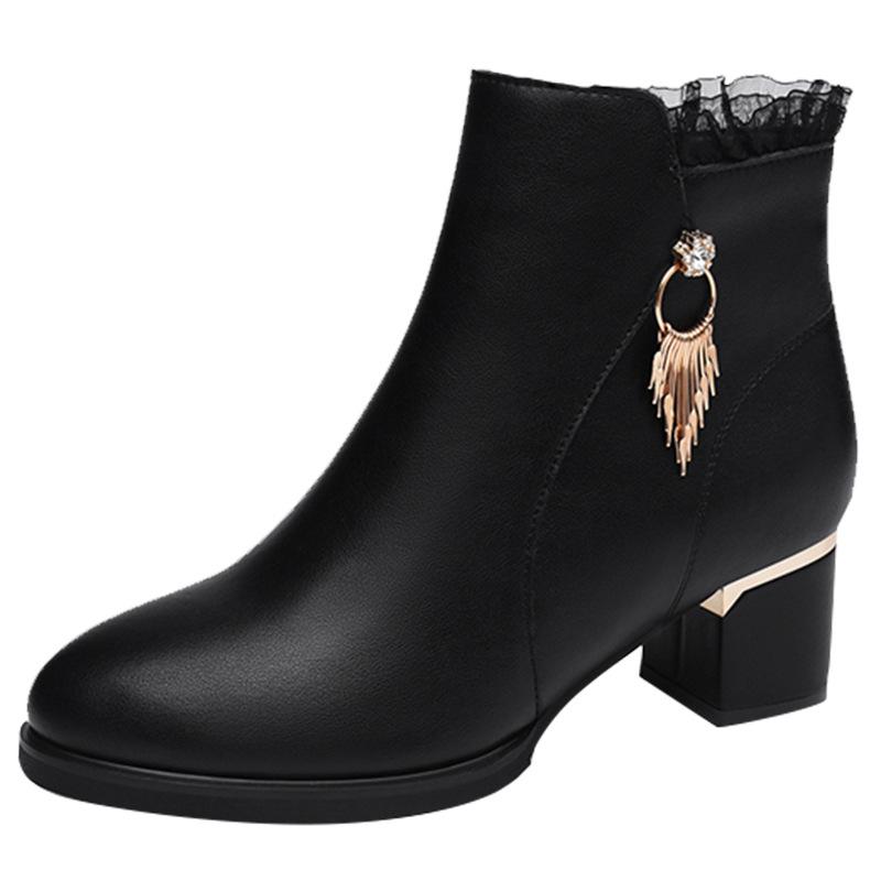 Autumn/Winter Women's Short Boots with Mid Heel Side Zipper Korean Style Square Heel PU Leather Short Boots