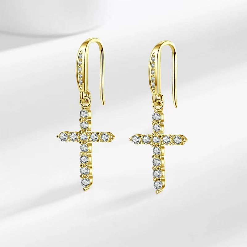 Cross Ear Hook Temperament Stud Earrings Women s Simple Micro-inlaid Zircon Earrings New Trendy Simple 2026