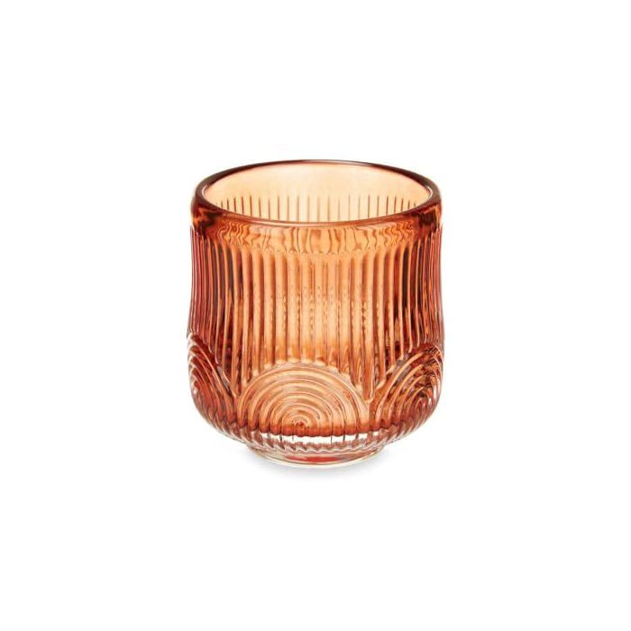 Lot de photophores en verre - Gift Decor - Rayures orange - 12 pièces - 7,5x7,8x7,5 cm - Multicolore