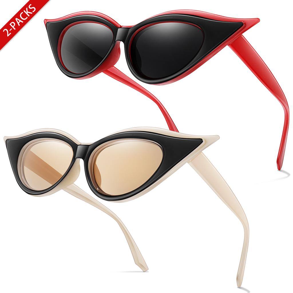 2 Pairs Men and Women's Fashion Sunglasses Fashion Cat Eye Glasses for Daily Wear Shopping Selfie Party Travel