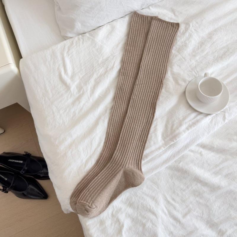 Solid Color Over-the-knee Socks, Three-dimensional Pit Striped Calf Socks, Versatile Boot Socks, Simple School Style, Over-the-knee Breathable