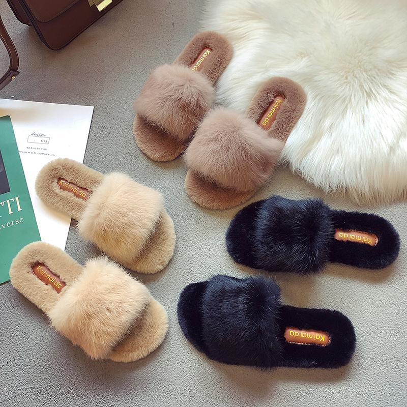 Fashion 3-Style Cross band mink fur slippers women cozy flat winter plush ladies shoes velvet pantuflas 2025 knitted furry slides 35-40