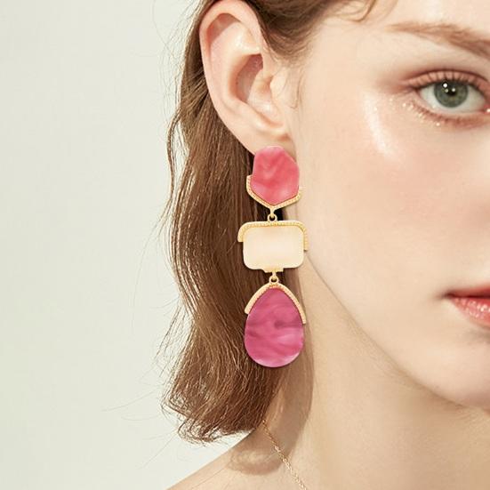 1 Pair Women Hanging Earrings Exaggerated Geometric Color Matching Smooth Bohemian Style Club Party Dangle Earrings Ear Jewelry