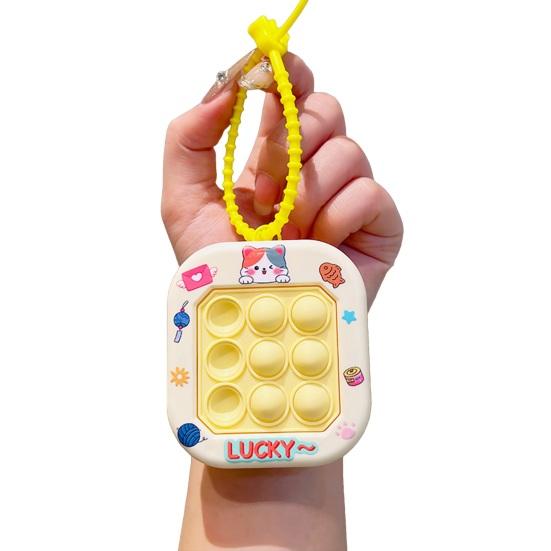 

Keychain Pendant Cartoon Cat Panda Design Whack-a-mole Toy Key Chain with Braided Lanyard Stress Relief Pressable Silicone Bubbles Toy светло-желтого