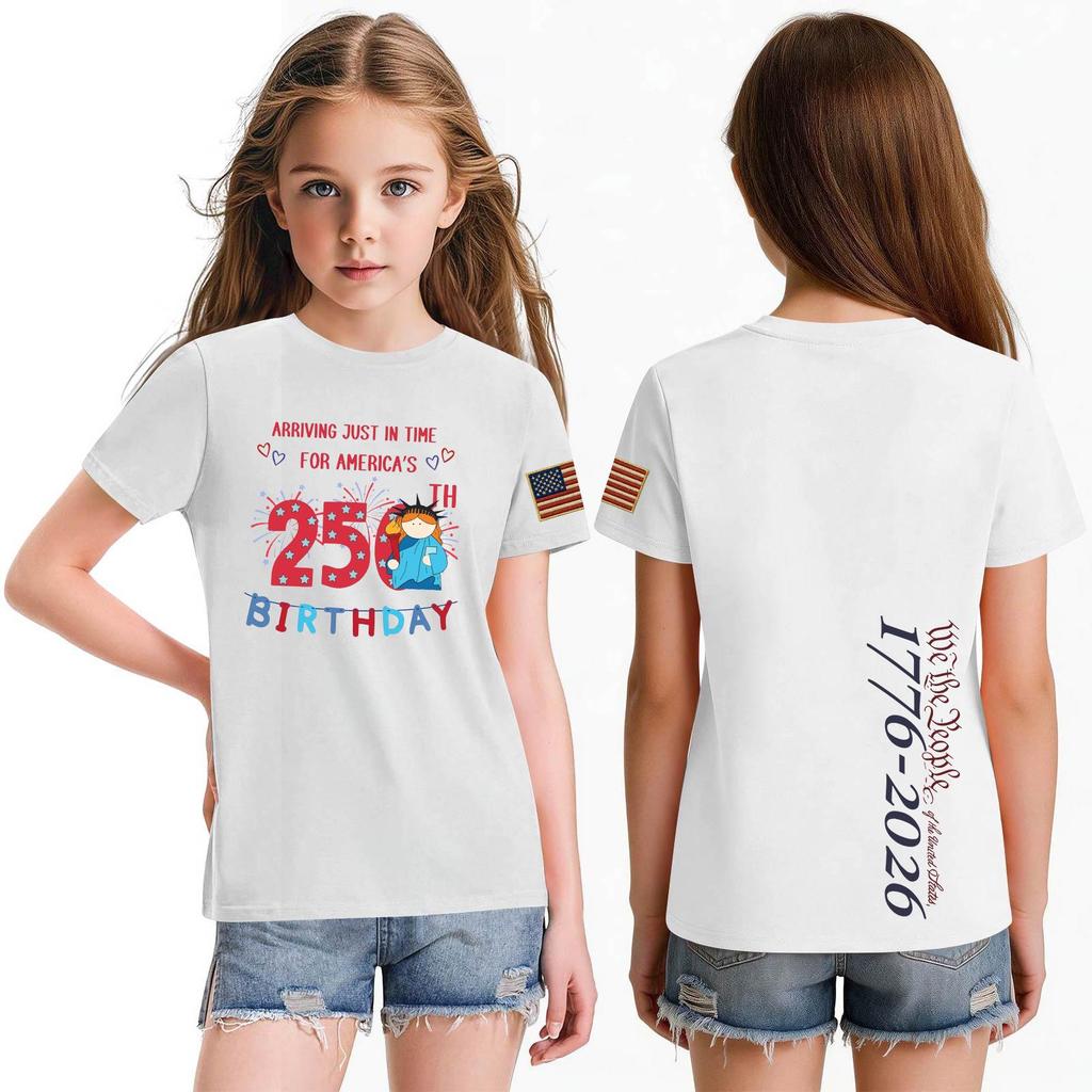 Fashionable Round Neck Short Sleeve Work Clothes Printed Tops For KID Summer Tops