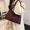 Women's Deerskin Tote with Metal Rivets - Spring/Summer 2025 Casual Shoulder Bag