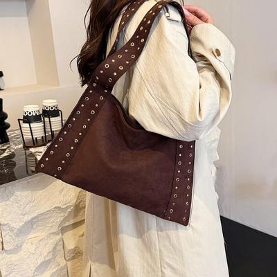 Damen Hirschleder Tote mit Metallnieten - Frühling/Sommer 2025 Lässige Schultertasche