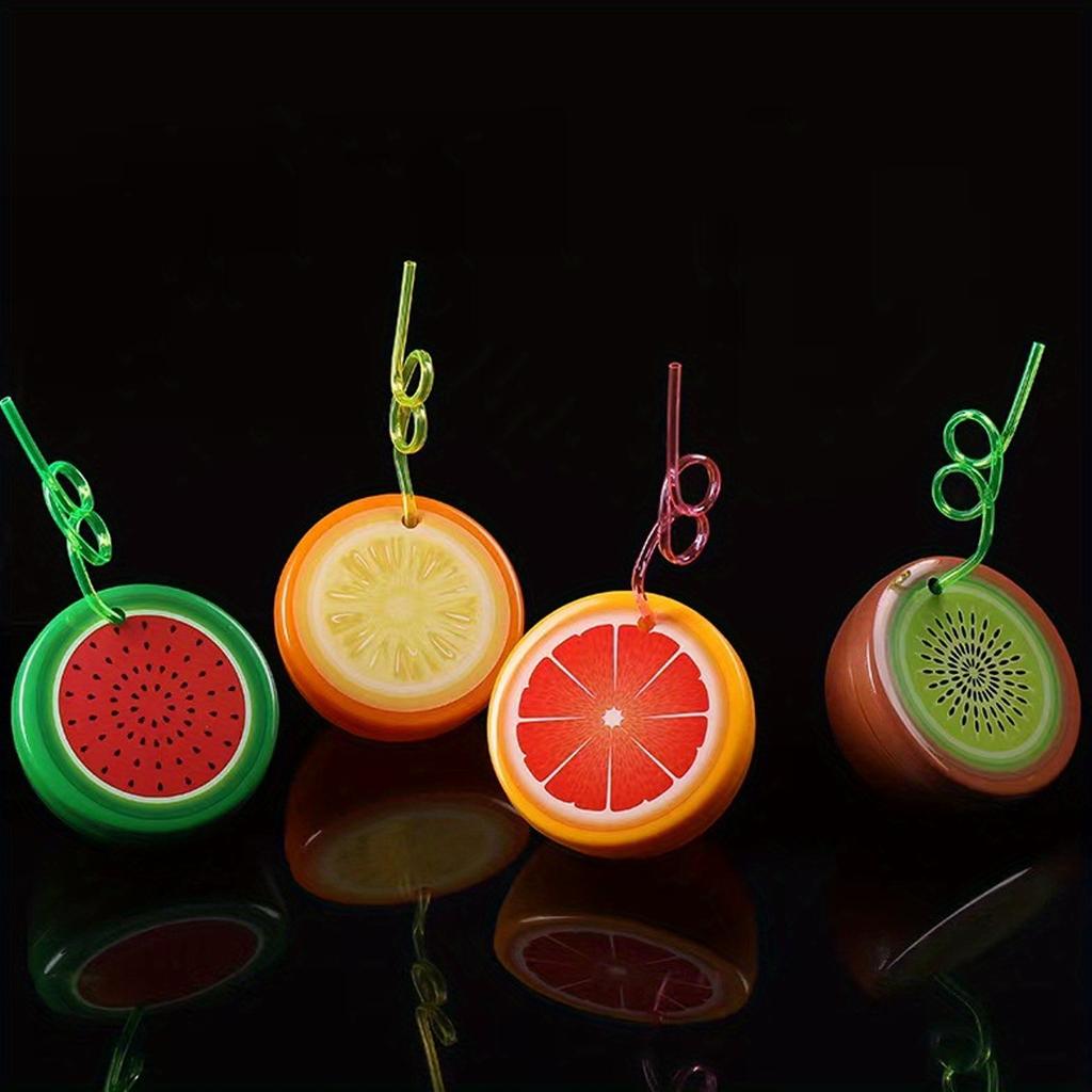 8pcs Creative Cartoon Fruit-Shaped Cups with Straws , Watermelon, Lemon, Orange, Kiwi Design , Reusable Plastic Food-Safe Drinking Cups