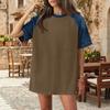 Women's Denim Patchwork Top, Casual Short-sleeved Comfortable T-shirt, Fashionable For Spring And Summer.