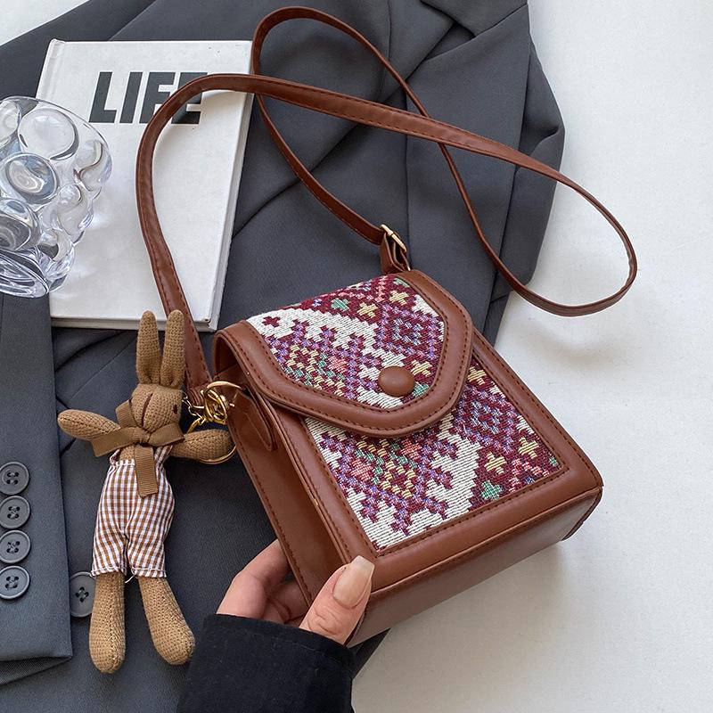 Women's Fashionable Red Ethnic Crossbody Phone Bag 