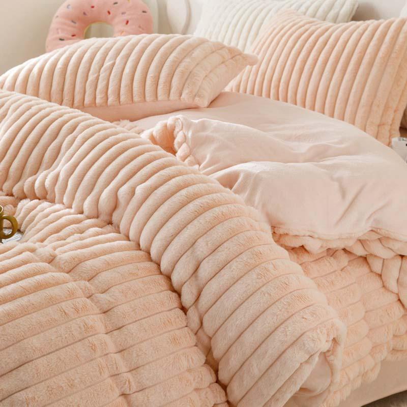 4ks Vertikální králičí fleece Zimní Baby Fleece prostěradlo Povlak na polštář Zahuštěné teplé povlečení