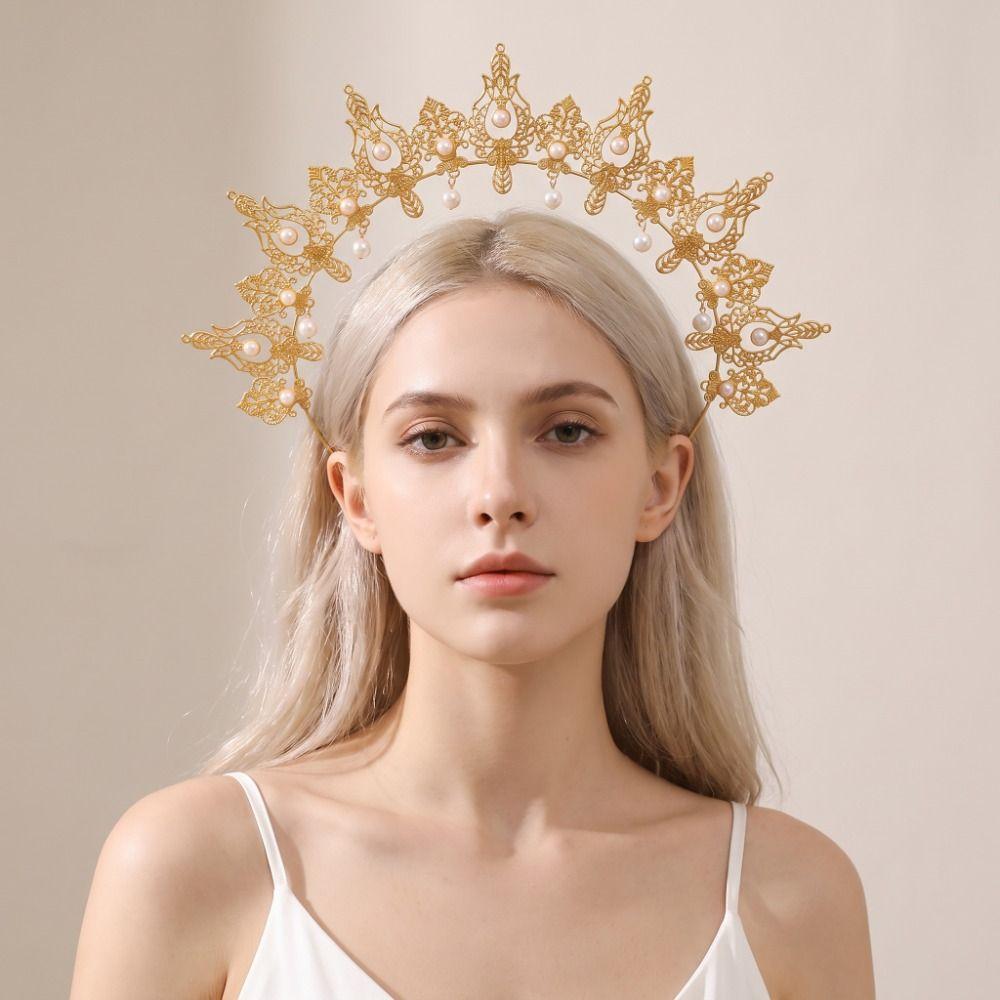 Baroque Sun Goddess Crown Vintage Baroque Tiara Headband Goddess Headpiece Stage Performance