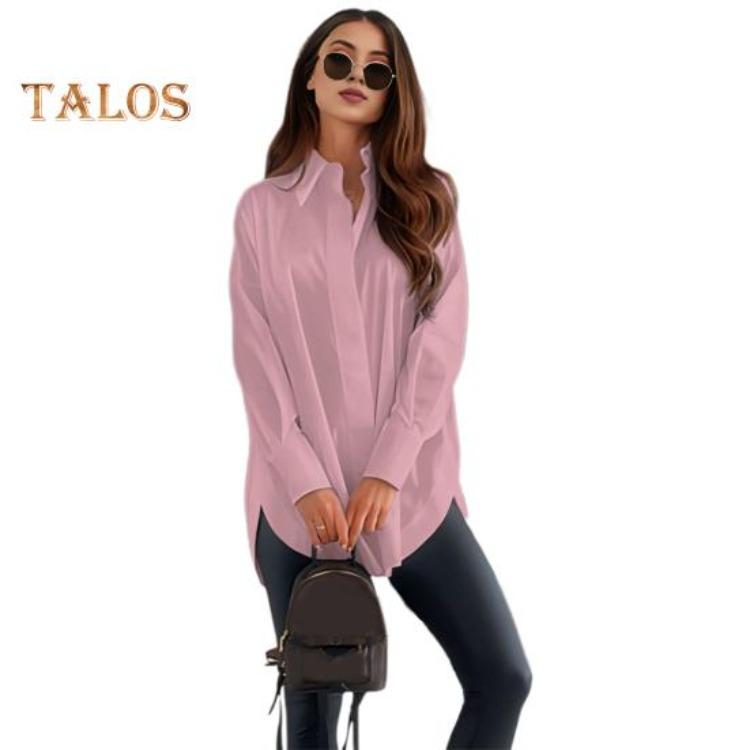 Office Lady Shirt Women Casual Lapel Long Sleeve Solid Color Loose Fit Tops Commuting Style Single Breasted Shirt