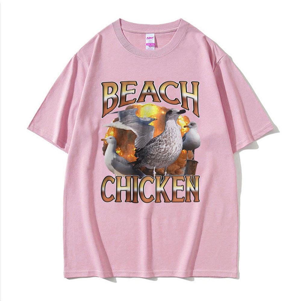 Funny Beach Chicken Seagull Humor Style T-shirt Fashion Trend Meme Graphic Tee Shirt Men Women Cotton O-Neck T Shirt