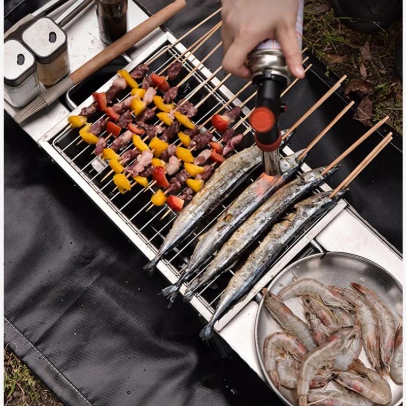 Camping BBQ Stove, Folding Charcoal Grill , Adjustable Furnace Carbon Plate Height,Stainless Steel,Instantly Expand