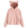 Women's Fashion Long Sleeve Solid Color Fleece  Ears Hooded Warm Sweater Sweatshirt