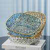 Hot Household Fruit Bowl Salad Dessert Biscuit Plate Plastic Square Transparent Tray Golden Edge Snack Plates Tableware