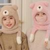 Children Face Cover Brimless Hat Neck Warmer With Cartoon Bear Design Pullover Earflap Hat For Toddler Skiing Hiking