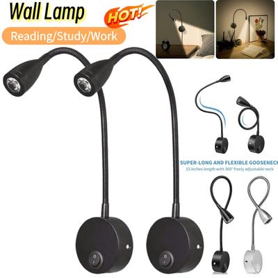 Gooseneck LED Reading Wall Lamp  Adjustable Wall Mounted Bedroom Night Light Wall Lamp Sconces Study LED Book Night Light