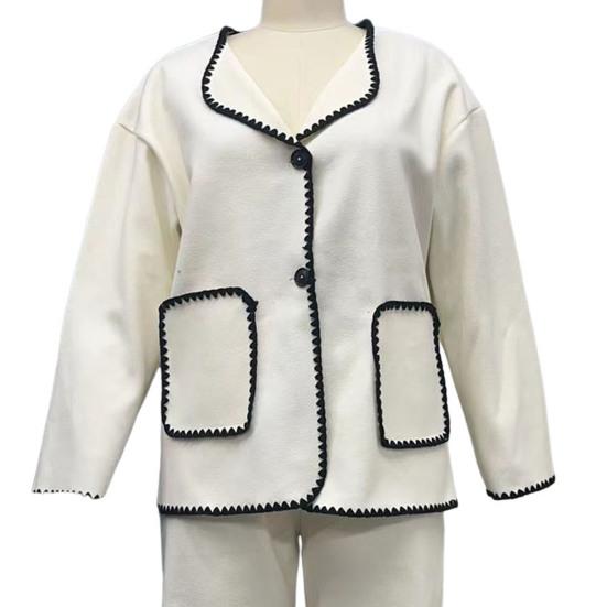 2 Pcs/Set Women Autumn Shirt Pants Set Turn-down Collar Single-breasted Long Sleeves Patchwork Top Wide Leg Loose Trousers Homewear Casual Outfit