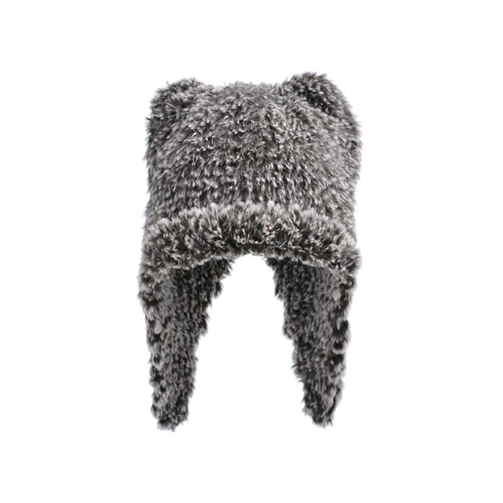 

Зимова шапка з плюшевим хутром Милі ведмежі вуха Жіноча шапка-відро Захист від холоду В язана шапка з пряжі Велоспорт сірий колір
