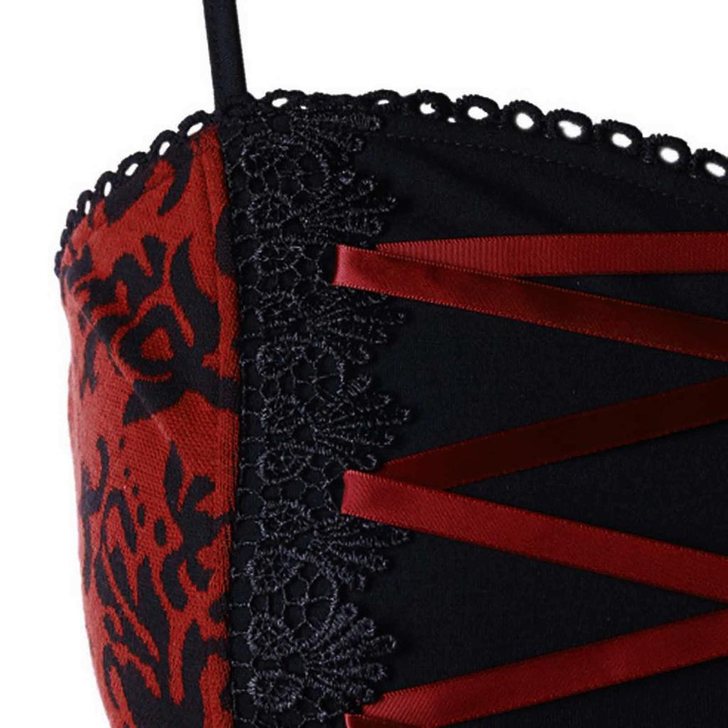 Women's Fashion Print  Dress Vintage Lace Straps Large Irregular Hem Dress