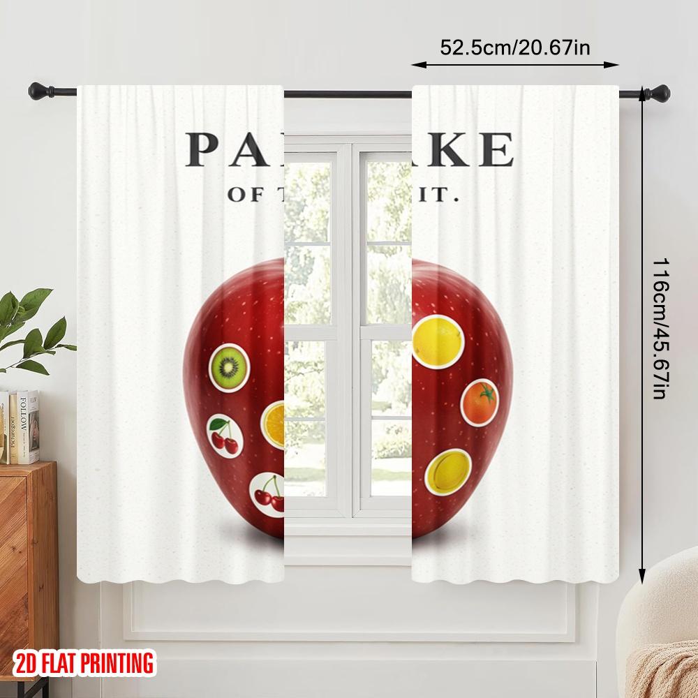 2pcs 2D Flat Printing Window Curtains Partake Fruit Apple Fabric Without Electricity Family Party Use for Photo Booths & Events