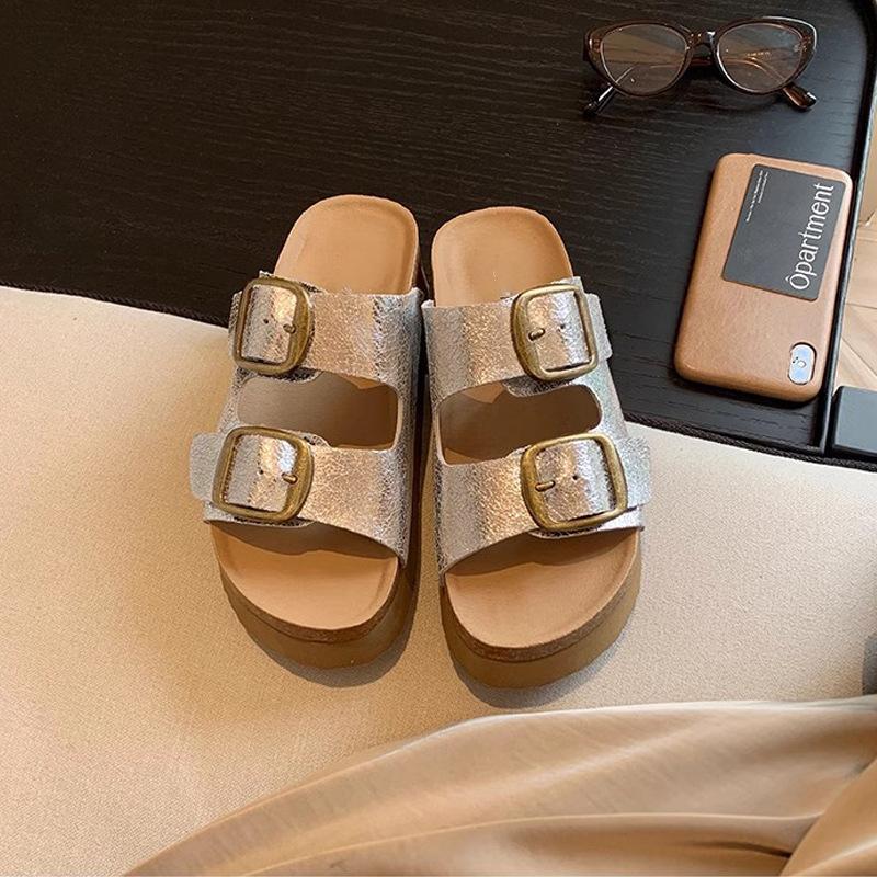 

Новые ретро сандалии на толстой подошве с двойной пряжкой, летняя женская верхняя одежда 35